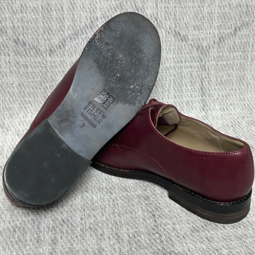 Eileen Fisher Milo‎ Leather Oxfords Maroon Burgundy Dress Shoes Classic Womens 7 - Picture 7 of 8